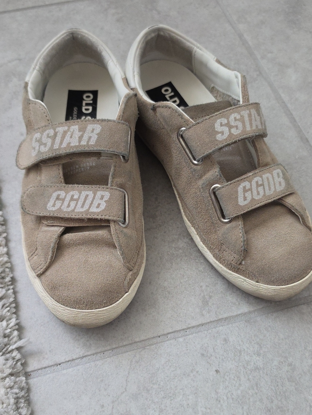 Golden Goose Women Old School Taupe Suede Velcro Sneakers